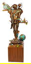 Nano Lopez Man Dot Earth Large Original Signed Full-Round Bronze Sculpture on Wood
