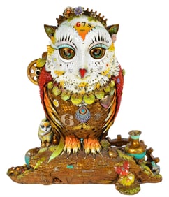 Nano Lopez Samantha Large Original Signed Full-Round Bronze Owl Sculpture