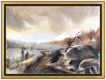 Laurence Philip Sisson Original Landscape Gouache Watercolor Painting Signed Framed