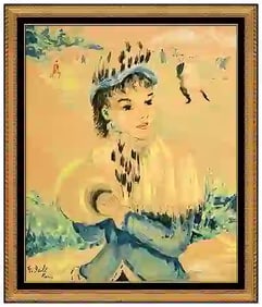 Francois Gall Original Lady Portrait Gouache Watercolor Painting Signed Framed Art
