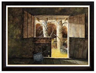 Ray Swanson Original Western Barn Landscape Oil Painting Signed Framed Board
