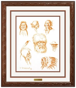 Olaf Wieghorst Original Native American Portrait Ink Drawing Signed Framed Illustration