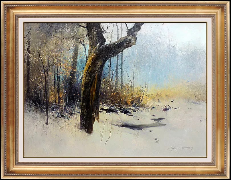 Michael B. Coleman Original Winter Landscape Oil Painting Signed Framed Board: This lot includes:Gallery COA & free domestic shipping (*insurance and international shipping for an additional charge)Artist: Michael B. ColemanTitle: Winter WoodsMedium: Oil Painting On BoardSize: 1