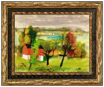 Louis Bosa Original Gouache Landscape Painting Signed Framed Authentic Artwork