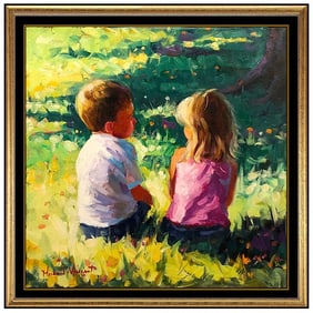Michael Vincent Original Children Portrait Oil Painting Signed Framed Canvas