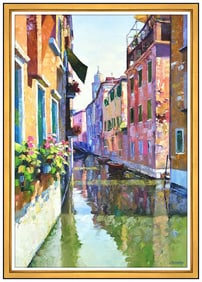 Howard Behrens Original Venice Cityscape Oil Painting Signed Large Framed Canvas