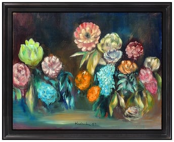 Robert Kulicke Original Floral Still Life Oil Painting Signed Framed Board