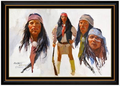 Carl Hantman Large Original Native American Portrait Oil Painting Signed Framed Canvas