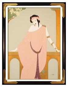 Lillian Shao Large Original Female Portrait Floral Acrylic Painting Signed Framed Canvas