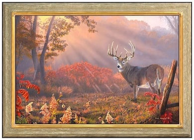 Pat Pauley Original Animal Landscape Oil Painting Signed Framed Canvas