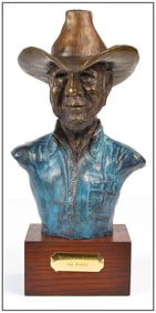 Ray Kobald Original Male Portrait Western Hand-Painted Bronze Sculpture Signed