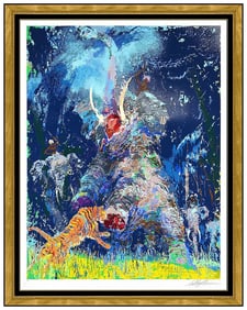 Leroy Neiman Shikar Original Elephant Tiger Serigraph Print Signed Framed Art