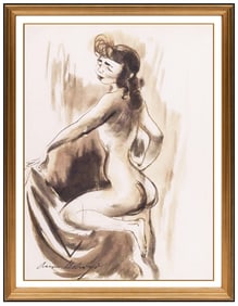 Aaron Bohrod Original Female Nude Modern Watercolor Illustration Signed Framed