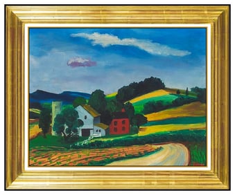 Ernest Fiene Original Rural Landscape Oil Painting Signed Framed Modern Board