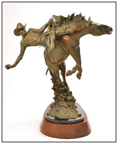 Greg Kelsey My Own Bucking Business Original Large Western Bronze Cowboy Horse Sculpture