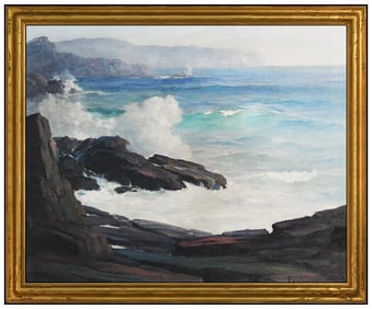 Leon Lundmark Large Original Seascape Oil Painting Signed Framed Canvas