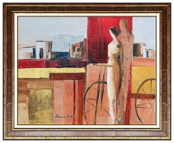 Adriana Naveh Large Original Portrait Acrylic Painting Signed Framed Canvas