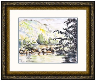 Paul Emile Pissarro Rare Original Water Landscape Oil Painting Signed Framed Art