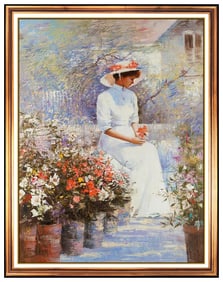An He Hans Amis Large Original Female Portrait Oil Painting Signed Framed Canvas