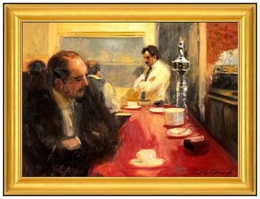 Paul G Oxborough Original Male Portrait Restaurant Oil Painting Signed Framed Canvas