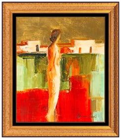 Adriana Naveh Original Female Figurative Landscape Acrylic Painting Signed Framed Board