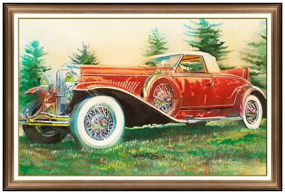 John Mccormick Original Duesenberg Car Oil Painting Signed Framed Canvas