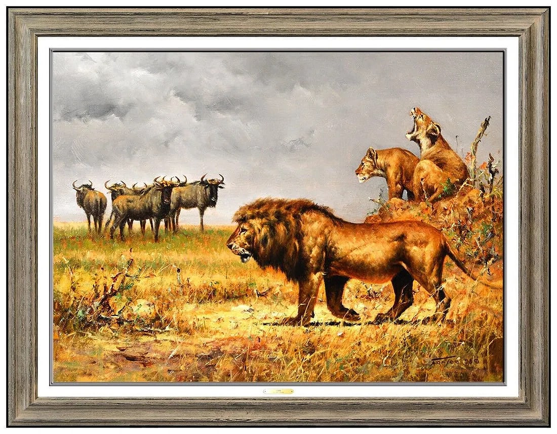 Eric Forlee Original Wildlife Lion Oil Painting Signed Framed Canvas: This lot includes:Gallery COA & free domestic shipping (*insurance and international shipping for an additional charge)Artist: Eric ForleeTitle: The LionMedium: Oil painting on canvasSize: 18” x