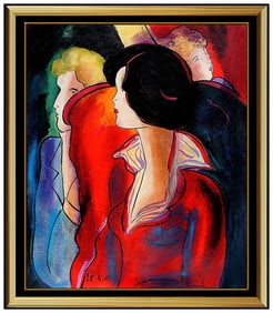 Linda Le Kinff Original Modern Cubism Portrait Oil Painting Signed Framed Board