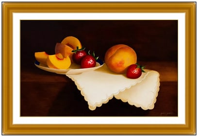 Jane Jones Original Fruit Food Still Life Oil Painting Signed Framed Board