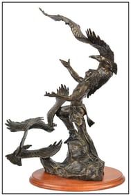Buck Mccain Soaring Spirits Original Native American Bronze Portrait Sculpture Signed