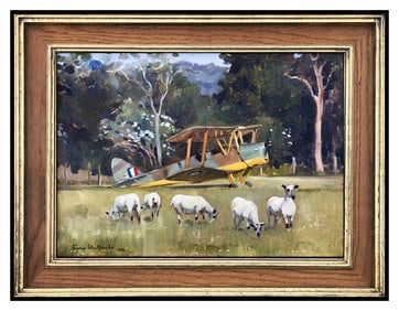 Susie Whitcombe Original Landscape Airplane Oil Painting Signed Framed Canvas