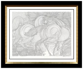Guillaume Azoulay Horse Etude Tryst Levant Original Ink Drawing Signed Framed Art