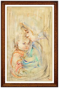 Edna Hibel Original Mother Child Portrait Oil Painting Signed Framed Board
