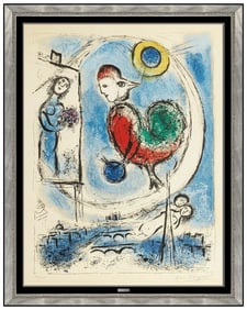 Marc Chagall Le Coq Sur Paris Large Original Hand-Signed Color Lithograph Framed Art