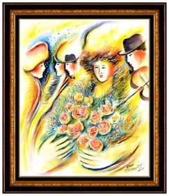 Zamy Steynovitz Original Portrait Flowers Oil Painting Signed Framed Canvas