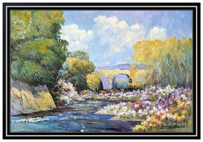 Charles Zhan Large Original Floral Landscape Oil Painting Signed Framed Canvas