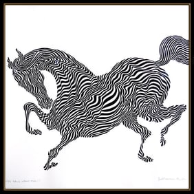 Guillaume Azoulay Robuste Zebra Original Ink Drawing Signed Modern Animal Framed Art