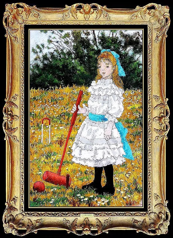 Suzanne Eisendieck Original Girl Portrait Oil Painting Signed Framed Canvas: This lot includes:Gallery COA & free domestic shipping (*insurance and international shipping for an additional charge)Artist: Suzanne EisendieckTitle: Sabine Au CroquetMedium: Oil Painting On Canvas