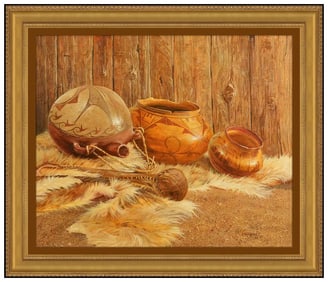 Karin Hollebeke Original Native American Still Life Oil Painting Signed Framed Canvas