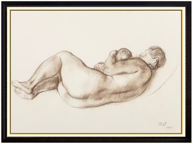 Francisco Zuniga Original Female Figurative Conte Crayon Drawing Signed Framed Art
