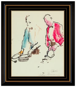 Leroy Neiman Original Paris France Portrait Color Ink Drawing Hand-Signed Framed Art