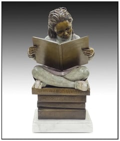 Howard Jason Innocence Lost II Bronze Sculpture Signed Girl Child Reading Art