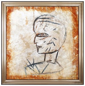 Jamali Large Original Portrait Pigmentation Painting Signed Framed Modern Cork