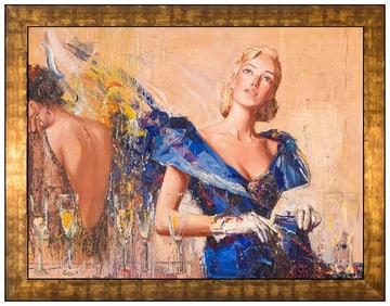 Misti Pavlov Large Original Female Portrait Oil Painting Signed Framed Canvas