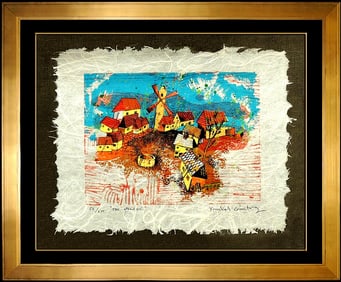 Yankel Ginzburg The Village Original Hand-Signed Silkscreen Abstract Framed Art