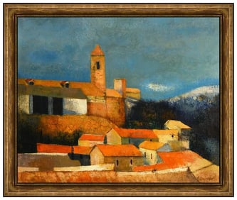 Pierre Bisiaux Original City Landscape Oil Painting Signed Framed Canvas