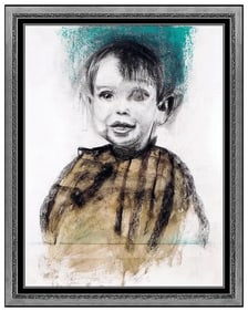 Jim Dine Original Portrait Watercolor Painting Signed Framed Artwork