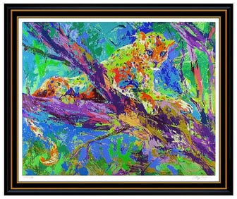 Leroy Neiman Serengeti Leopard Original Hand-Signed Serigraph 35x43 Framed Art