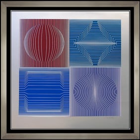 Victor Vasarely Tokyo Large Original Hand-Signed Color Silkscreen Op Art Framed