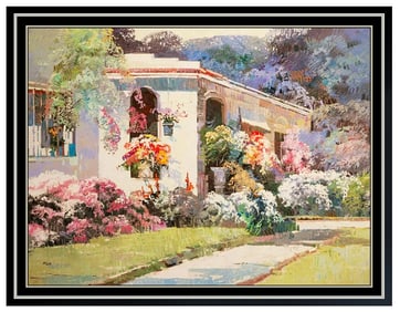Ming Feng Large Original Flower Garden Oil Painting Signed Framed Canvas